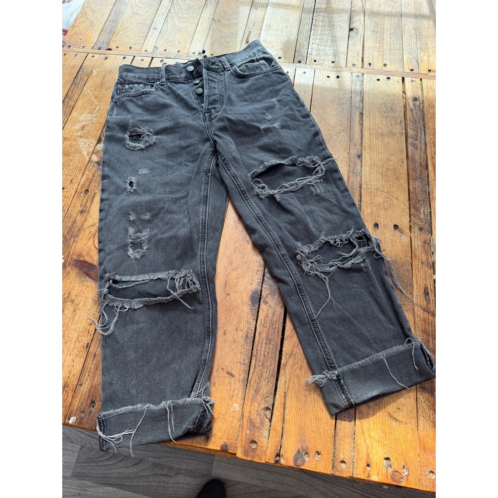 Y2K Distressed Jeans Womens 26 Black Ripped Grunge Punk Skater Boyfriend Denim